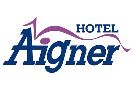 Logo mit blauem Schriftzug Hotel Aigner