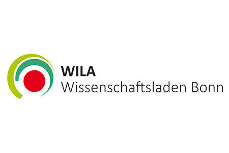 Logo mit rotem Kreis und zwei grünen Halbkreis mit Schriftzug "WILA Wissenschaftsladen Bonn"