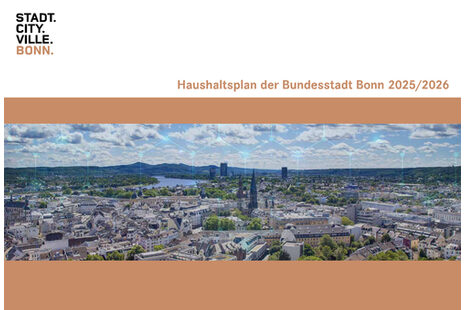 Widok miasta z nagłówkiem Budżet miasta federalnego Bonn