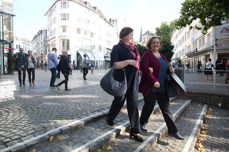 Two women shopping in the pedestrian zone