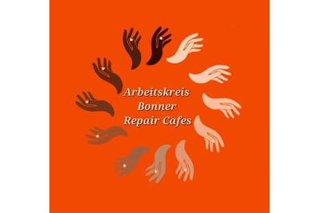Viele unterschiedlich farbige Hände auf einem orangen Hintergrund bilden einen Kreis