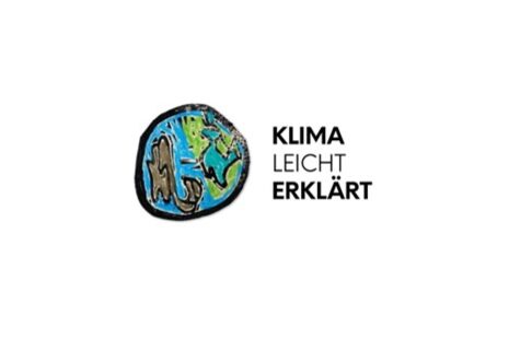 Grafik einer stilisierten Weltkugel mit dem Schriftzug: klima-leicht-erklaert.